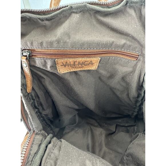 Vilenca Distressed Holland Emilia Woven Leather Backpack Purse Cognac Brown Boho - Picture 4 of 16